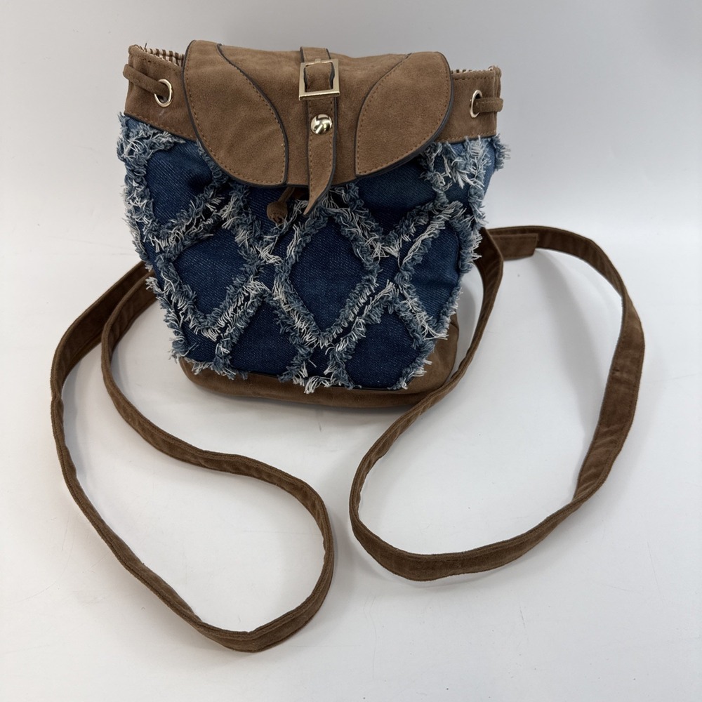 SMALL DENIM & VEGAN LEATHER BACKPACK
